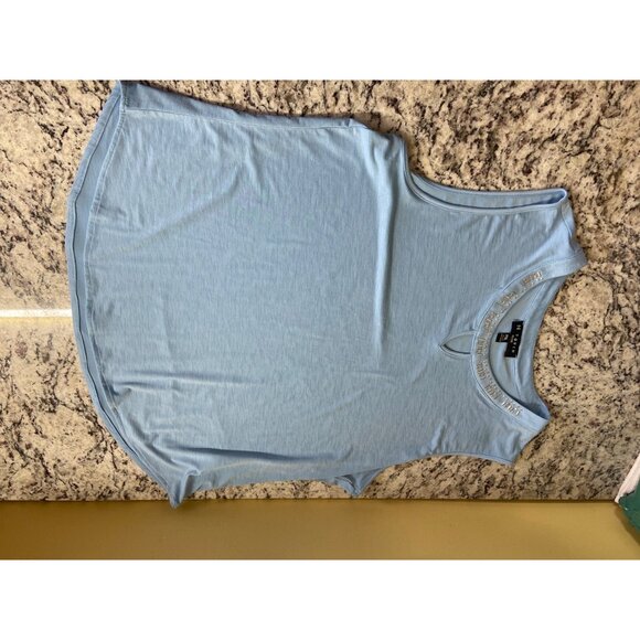 N Touch Womens Sleevless Top Petite PXL Light Blue Studded Neckline - Picture 6 of 9
